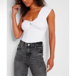 Express Body Contour One Shoulder Bodysuit in black